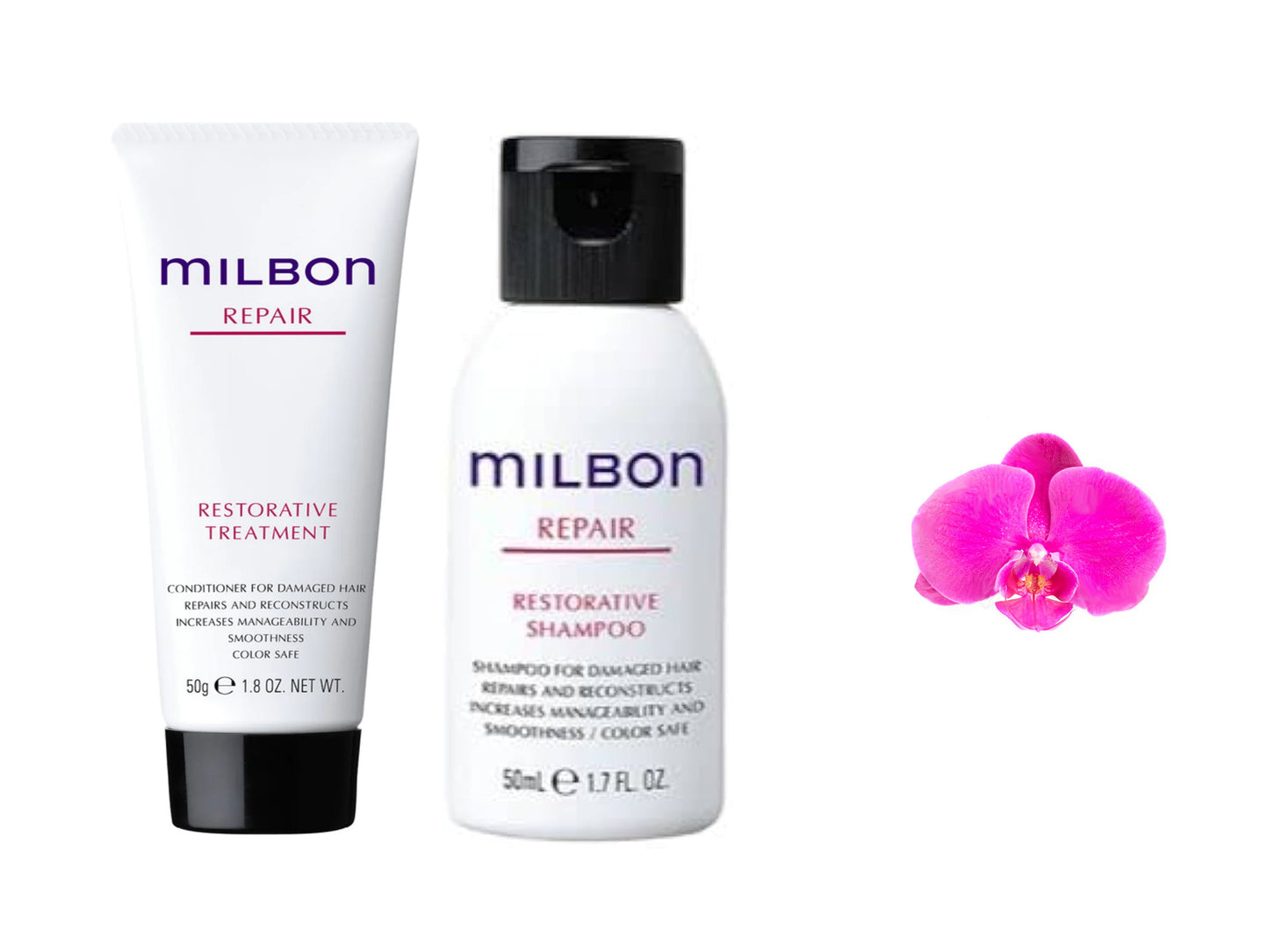Milbon Repair Restorative Shampoo 1.7oz & Restorative Treatment 1.8oz
